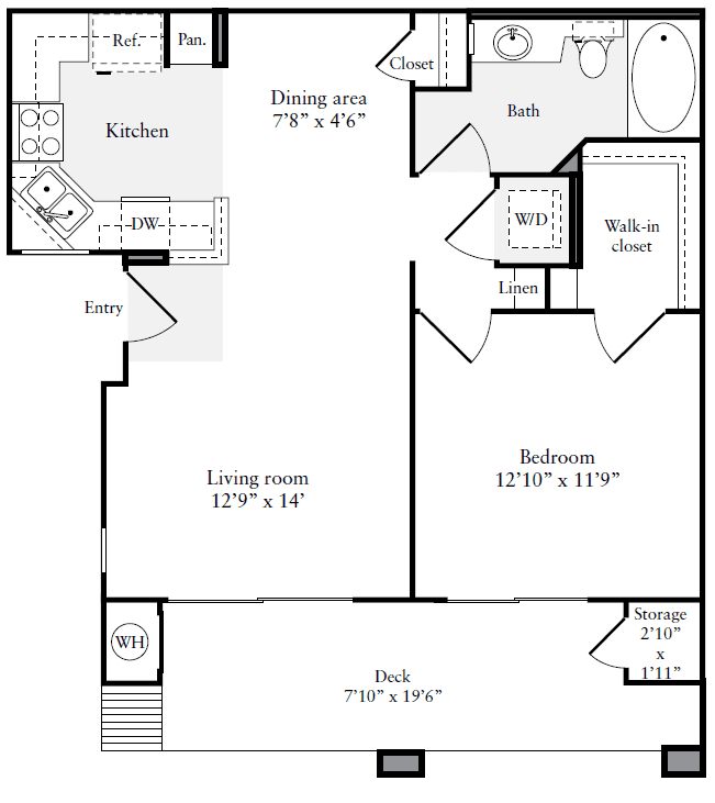 1 Bedroom 1 Bath Layout 2 Floorplan - 640 sqft